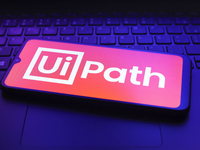 The UiPath, Inc. logo appears on the screen of a smartphone in Reno, United States, on December 7, 2024. (