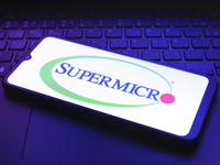 The Super Micro Computer, Inc. (Supermicro) logo appears on the screen of a smartphone in Reno, United States, on December 7, 2024. (