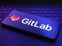 The GitLab, Inc. logo appears on the screen of a smartphone in Reno, United States, on December 7, 2024. (