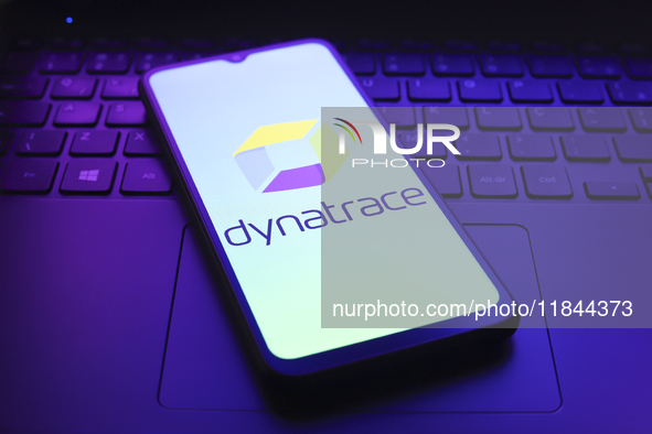 The Dynatrace, Inc. logo appears on the screen of a smartphone in Reno, United States, on December 7, 2024. 