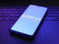 The Alteryx, Inc. logo appears on the screen of a smartphone in Reno, United States, on December 7, 2024. (