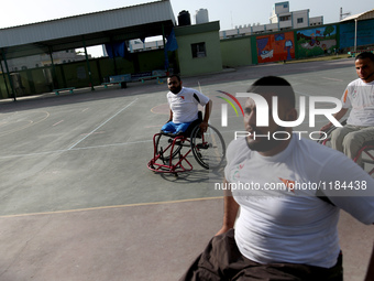 Al Bassma Club Team members during training in the school at Beit Lahiya in the northern Gaza Strip, on April 6, 2016.  Al-Bassma Club is a...