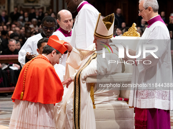 Canadian new Cardinal Frank Leo receives his biretta as he is appointed cardinal by Pope Francis during a consistory ceremony in the Saint P...