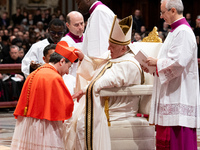 Canadian new Cardinal Frank Leo receives his biretta as he is appointed cardinal by Pope Francis during a consistory ceremony in the Saint P...