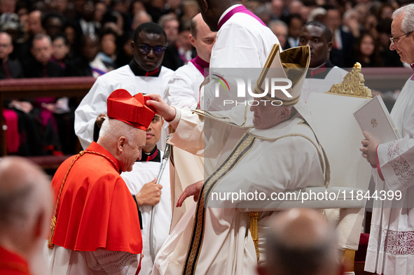 Newly-appointed Hungarian Cardinal Ladislav Nemet looks on during an Ordinary Public Consistory for the creation of new cardinals at St. Pet...