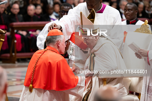 Newly-appointed Brazilian Cardinal Jaime Spengler looks on during an Ordinary Public Consistory for the creation of new cardinals at St. Pet...