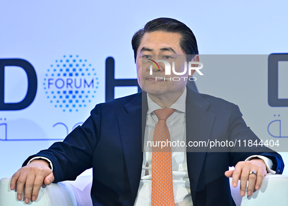 Henry Huiyao Wang, Founder and President of the Center for China and Globalization, takes part in a panel discussion during the Doha Forum 2...