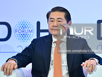 Henry Huiyao Wang, Founder and President of the Center for China and Globalization, takes part in a panel discussion during the Doha Forum 2...