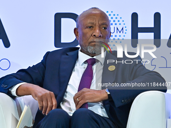 Nangolo Mbumba, President of Namibia, participates in a panel discussion during the Doha Forum 2024 at Sheraton Grand Doha Resort & Conventi...