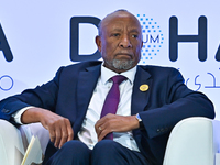 Nangolo Mbumba, President of Namibia, participates in a panel discussion during the Doha Forum 2024 at Sheraton Grand Doha Resort & Conventi...