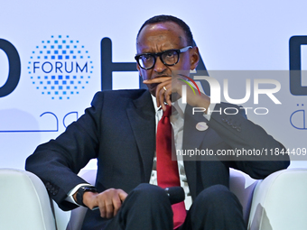 Paul Kagame, President of Rwanda, takes part in a panel discussion during the Doha Forum 2024 at Sheraton Grand Doha Resort & Convention Hot...