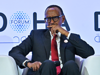 Paul Kagame, President of Rwanda, takes part in a panel discussion during the Doha Forum 2024 at Sheraton Grand Doha Resort & Convention Hot...