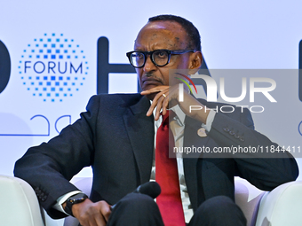 Paul Kagame, President of Rwanda, takes part in a panel discussion during the Doha Forum 2024 at Sheraton Grand Doha Resort & Convention Hot...