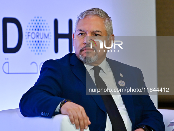 Eduardo Enrique Reina Garcia, Foreign Minister of Honduras, takes part in a panel discussion during the Doha Forum 2024 at Sheraton Grand Do...