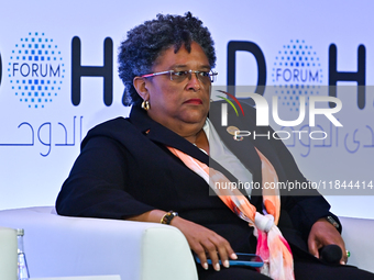 Mia Mottley, Prime Minister of Barbados, takes part in a panel discussion during the Doha Forum 2024 at Sheraton Grand Doha Resort & Convent...