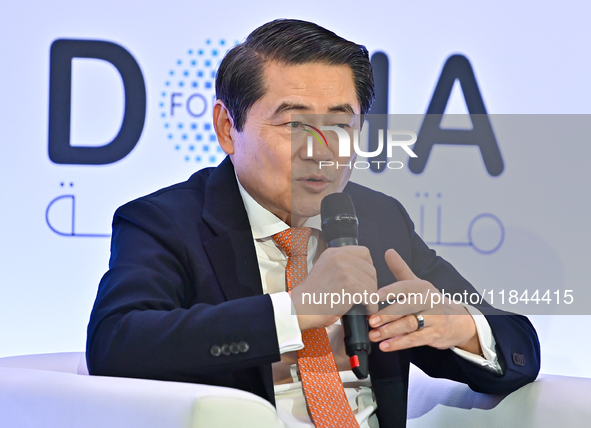 Henry Huiyao Wang, Founder and President of the Center for China and Globalization, takes part in a panel discussion during the Doha Forum 2...