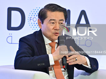 Henry Huiyao Wang, Founder and President of the Center for China and Globalization, takes part in a panel discussion during the Doha Forum 2...