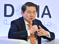 Henry Huiyao Wang, Founder and President of the Center for China and Globalization, takes part in a panel discussion during the Doha Forum 2...