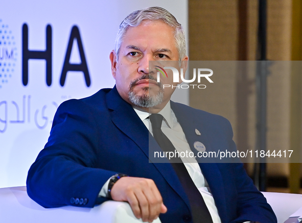 Eduardo Enrique Reina Garcia, Foreign Minister of Honduras, takes part in a panel discussion during the Doha Forum 2024 at Sheraton Grand Do...