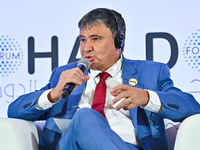 Wellington Dias, Minister for Development and Social Assistance, Family of Brazil, takes part in a panel discussion during the Doha Forum 20...