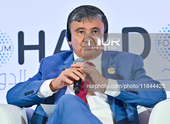 Wellington Dias, Minister for Development and Social Assistance, Family of Brazil, takes part in a panel discussion during the Doha Forum 20...