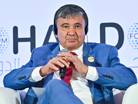 Wellington Dias, Minister for Development and Social Assistance, Family of Brazil, takes part in a panel discussion during the Doha Forum 20...