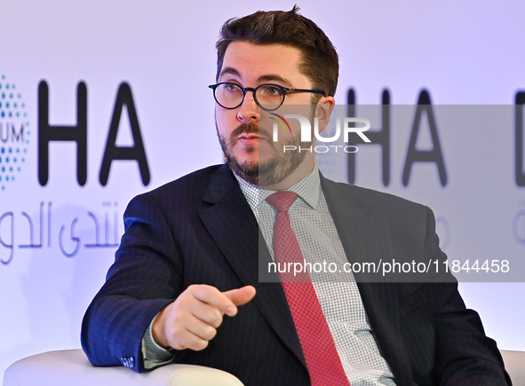 Charles Lister, Director of Syria & Counterterrorism Programs at the Middle East Institute, takes part in a panel discussion during the Doha...