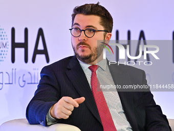 Charles Lister, Director of Syria & Counterterrorism Programs at the Middle East Institute, takes part in a panel discussion during the Doha...