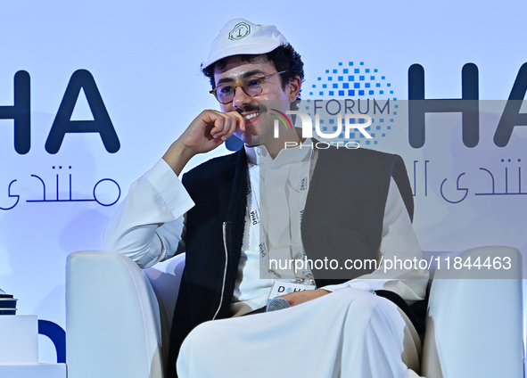 Ramy Youssef, founder of Cairo Cowboy, takes part in a panel discussion during the Doha Forum 2024 at Sheraton Grand Doha Resort & Conventio...