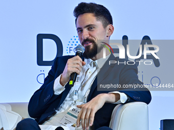 David Vujanic, a content creator, participates in a panel discussion during the Doha Forum 2024 at Sheraton Grand Doha Resort & Convention H...