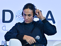 Imane Khelif, a professional boxer from Algeria, takes part in a panel discussion during the Doha Forum 2024 at Sheraton Grand Doha Resort &...