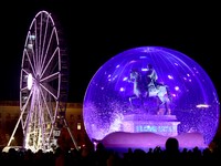 A religious festival of lights takes place in Lyon, France, on December 6, 2024. Illuminations light up the city at night. (