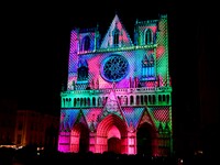 A religious festival of lights takes place in Lyon, France, on December 6, 2024. Illuminations light up the city at night. (