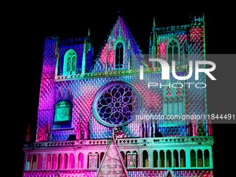 A religious festival of lights takes place in Lyon, France, on December 6, 2024. Illuminations light up the city at night. (