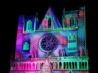 A religious festival of lights takes place in Lyon, France, on December 6, 2024. Illuminations light up the city at night. (