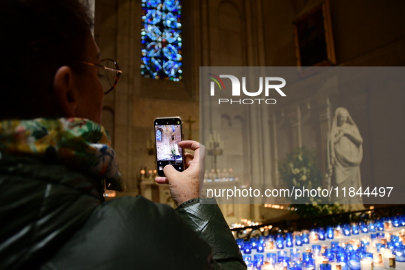 A religious festival of lights takes place in Lyon, France, on December 7, 2024. Illuminations light up the city at night. 