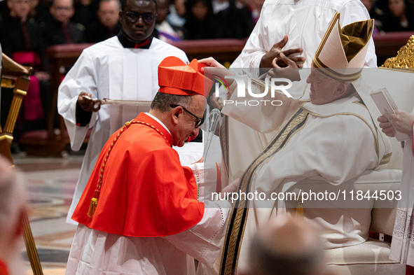 Newly-appointed Chilean cardinal Fernando Natalio Chomali Garib looks on during an Ordinary Public Consistory for the creation of new cardin...