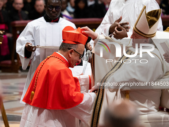 Newly-appointed Chilean cardinal Fernando Natalio Chomali Garib looks on during an Ordinary Public Consistory for the creation of new cardin...