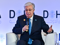 Kassym-Jomart Tokayev, President of Kazakhstan, speaks during the Doha Forum 2024 at Sheraton Grand Doha Resort & Convention Hotel ahead of...