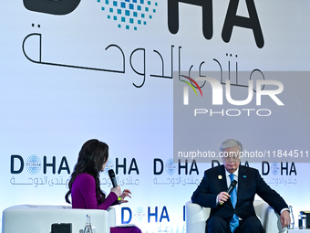 Kassym-Jomart Tokayev, President of Kazakhstan, answers questions during the Doha Forum 2024 at Sheraton Grand Doha Resort & Convention Hote...