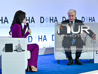 Kassym-Jomart Tokayev, President of Kazakhstan, speaks during the Doha Forum 2024 at Sheraton Grand Doha Resort & Convention Hotel ahead of...