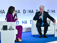 Kassym-Jomart Tokayev, President of Kazakhstan, speaks during the Doha Forum 2024 at Sheraton Grand Doha Resort & Convention Hotel ahead of...