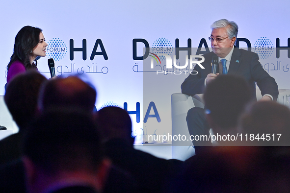 Kassym-Jomart Tokayev, President of Kazakhstan, answers questions during the Doha Forum 2024 at Sheraton Grand Doha Resort & Convention Hote...