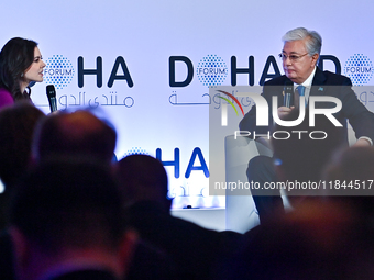 Kassym-Jomart Tokayev, President of Kazakhstan, answers questions during the Doha Forum 2024 at Sheraton Grand Doha Resort & Convention Hote...