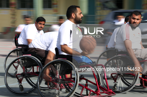 Al Bassma Club Team members during training in the school at Beit Lahiya in the northern Gaza Strip, on April 6, 2016.  Al-Bassma Club is a...