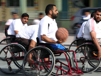 Al Bassma Club Team members during training in the school at Beit Lahiya in the northern Gaza Strip, on April 6, 2016.  Al-Bassma Club is a...