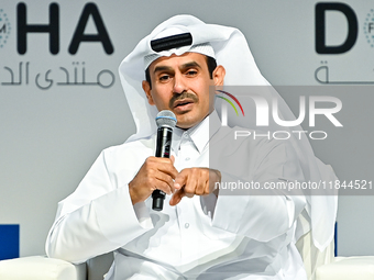 Qatar's Energy Minister and CEO of QatarEnergy, Saad Sherida al-Kaabi, speaks during the Doha Forum 2024 at Sheraton Grand Doha Resort & Con...