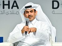 Qatar's Energy Minister and CEO of QatarEnergy, Saad Sherida al-Kaabi, speaks during the Doha Forum 2024 at Sheraton Grand Doha Resort & Con...