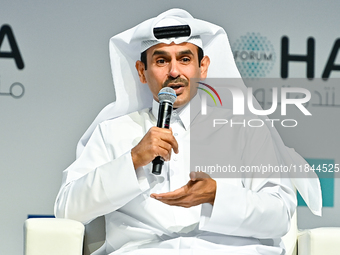 Qatar's Energy Minister and CEO of QatarEnergy, Saad Sherida al-Kaabi, speaks during the Doha Forum 2024 at Sheraton Grand Doha Resort & Con...