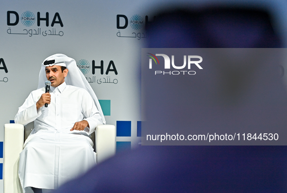 Qatar's Energy Minister and CEO of QatarEnergy, Saad Sherida al-Kaabi, speaks during the Doha Forum 2024 at Sheraton Grand Doha Resort & Con...